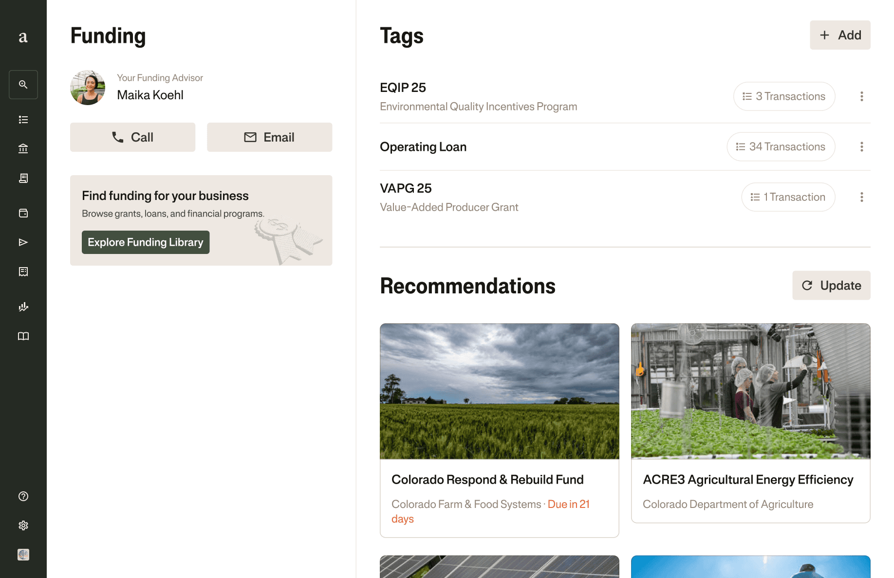 Laptop user interface mockup of funding program discovery on Ambrook